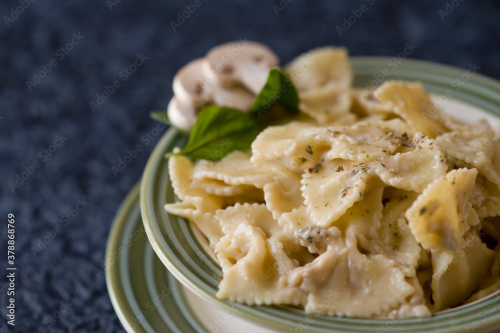 Close-up of a bowl of bow tie pasta