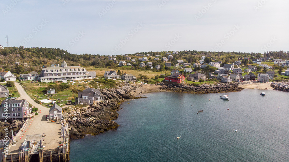 Boats in the bay on Monhegan Island in Maine United States