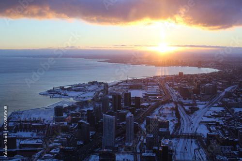 Toronto Bay in the winter at sunset