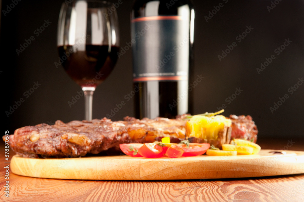 Close-up of sparerib with red wine
