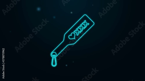 Glowing neon line Spanking paddle icon isolated on black background. Fetish accessory. Sex toy for adult. 4K Video motion graphic animation