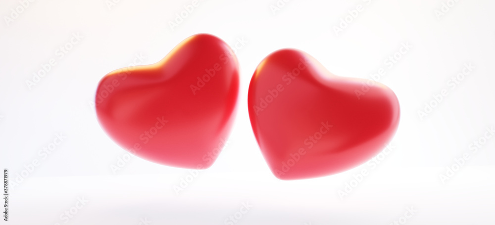 two red hearts. together concept 3d-illustration