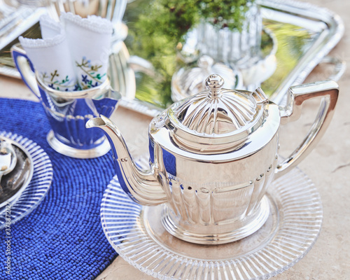 silver teapot table decoration