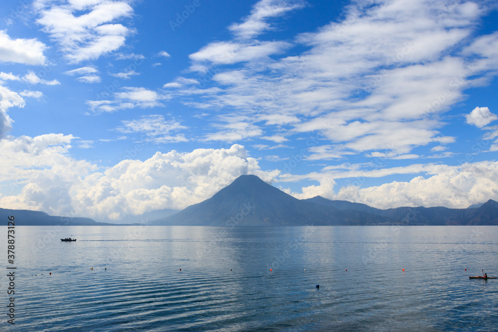 lake and volcano in lake atitlan guatemala