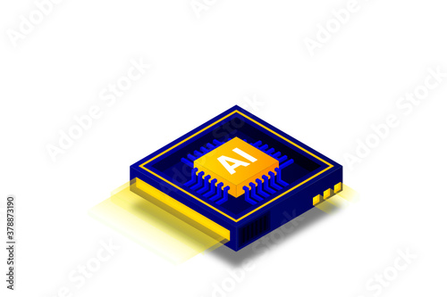Artificial intelligence icon AI, chip brain, quantum computing, cpu, isometric cloud computing concept, data mining, isometric, neural network, machine programming, vector illustrator.
