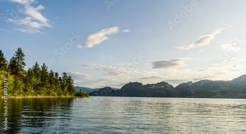 Okanagan lake view at summer time with blue sky british columbia canada