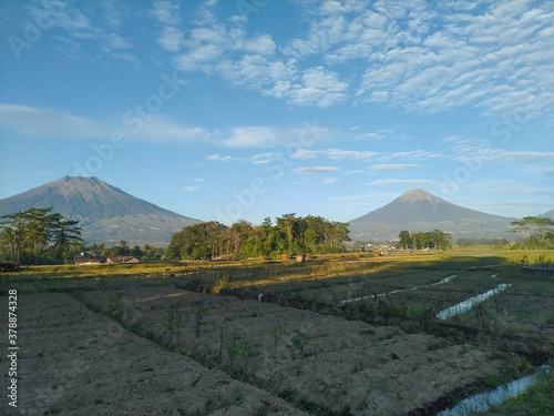 mountains Sindoro and Sumbing in central java, indonesia in the morning