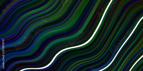 Dark Blue, Green vector backdrop with curves. Brand new colorful illustration with bent lines. Pattern for commercials, ads.