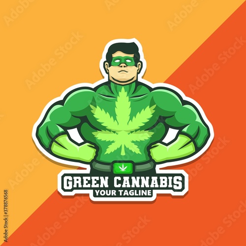 cannabis green superhero character logo. vector illustration