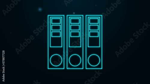 Glowing neon line Office folders with papers and documents icon isolated on black background. Office binders. Archives folder sign. 4K Video motion graphic animation