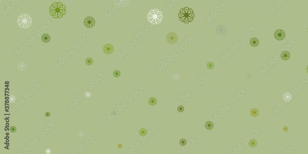 Light green vector doodle texture with flowers.