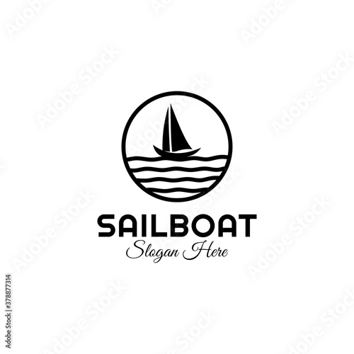 Simple Sailboat dhow ship boat in circle logo