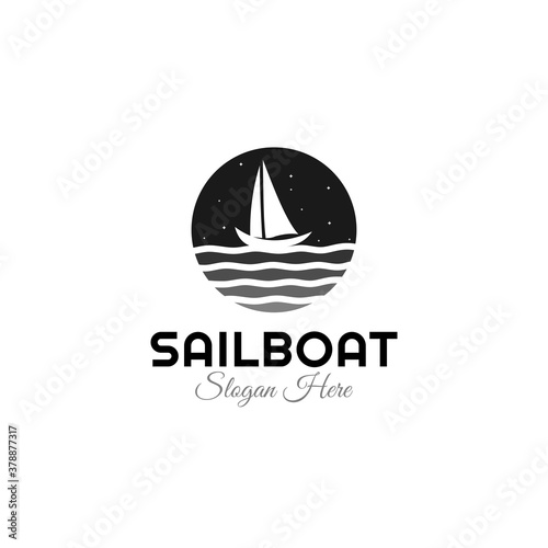 Night Sailing boat logo silhouette icon design