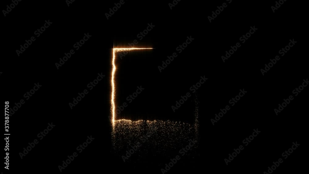 4K Golden particles and sparkles. Christmas gold glitters. Bokeh lights. 3D glowing dust trail. Square frame. Isolated on black. New year 2021