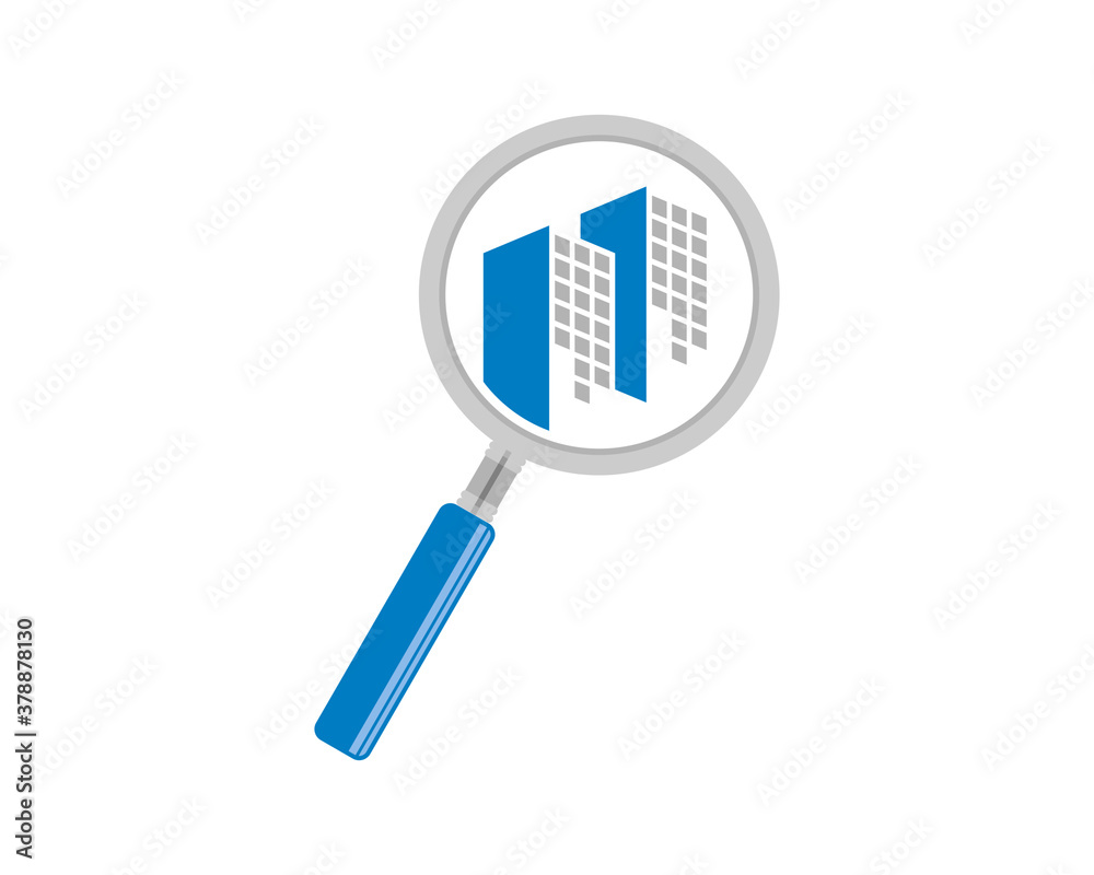 Magnifying glasses with city building inside Magnifying glasses with city building inside