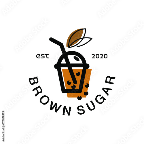 Brown sugar bubble tea logo badge