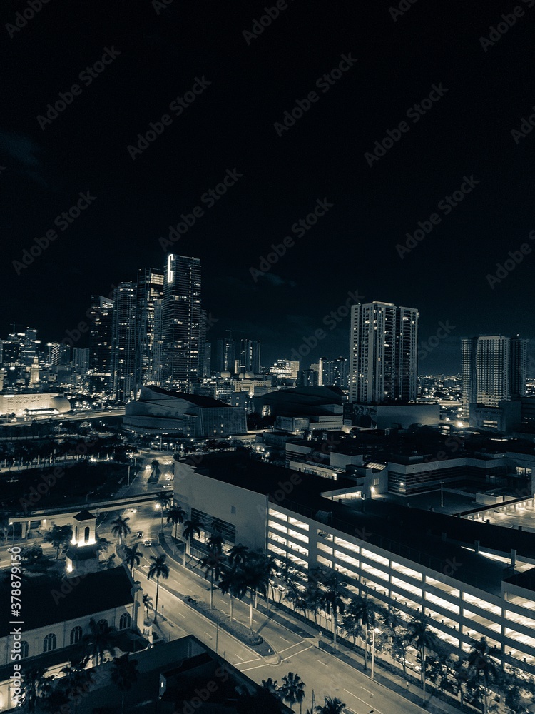 The incredible city lights Skyscrapers of Miami on a beautiful evening 