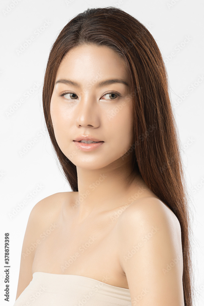 Beautiful young asian woman with clean fresh skin on white background, Face care, Facial treatment, Cosmetology, beauty and spa, Asian women portrait