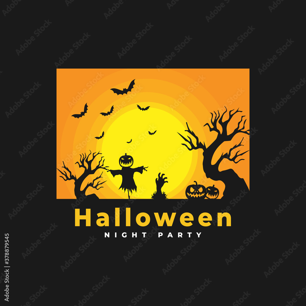 Animated cartoon spooky creatures halloween card