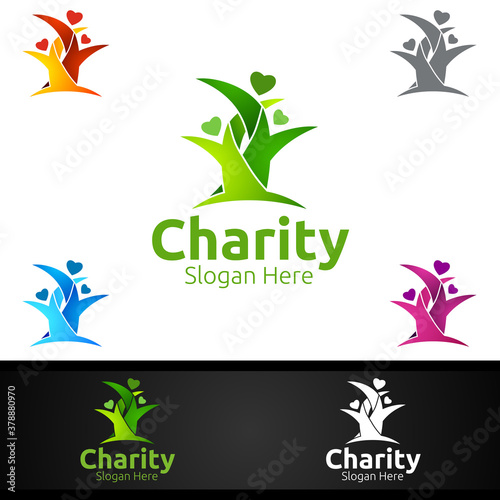 Tree Helping Hand Charity Foundation Creative Logo for Voluntary Church or Charity Donation