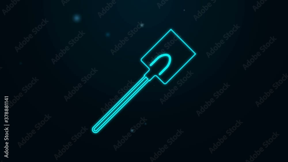Glowing neon line Garden shovel icon isolated on black background. Gardening tool. Tool for horticulture, agriculture, farming. 4K Video motion graphic animation Glowing neon line Garden shovel icon isolated on black background. Gardening tool. Tool for horticulture, agriculture, farming. 4K Video motion graphic animation