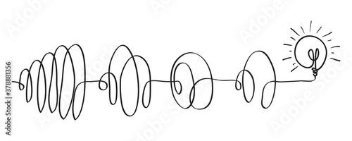 scribble line doodles. the concept of transition from complicated to simple with bulb lamp, isolated on white background. vector illustrations