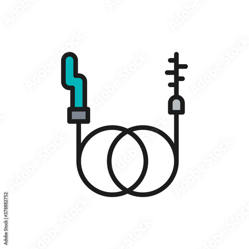 Plumbing wire, drain snake, pipe cleaner flat color line icon.