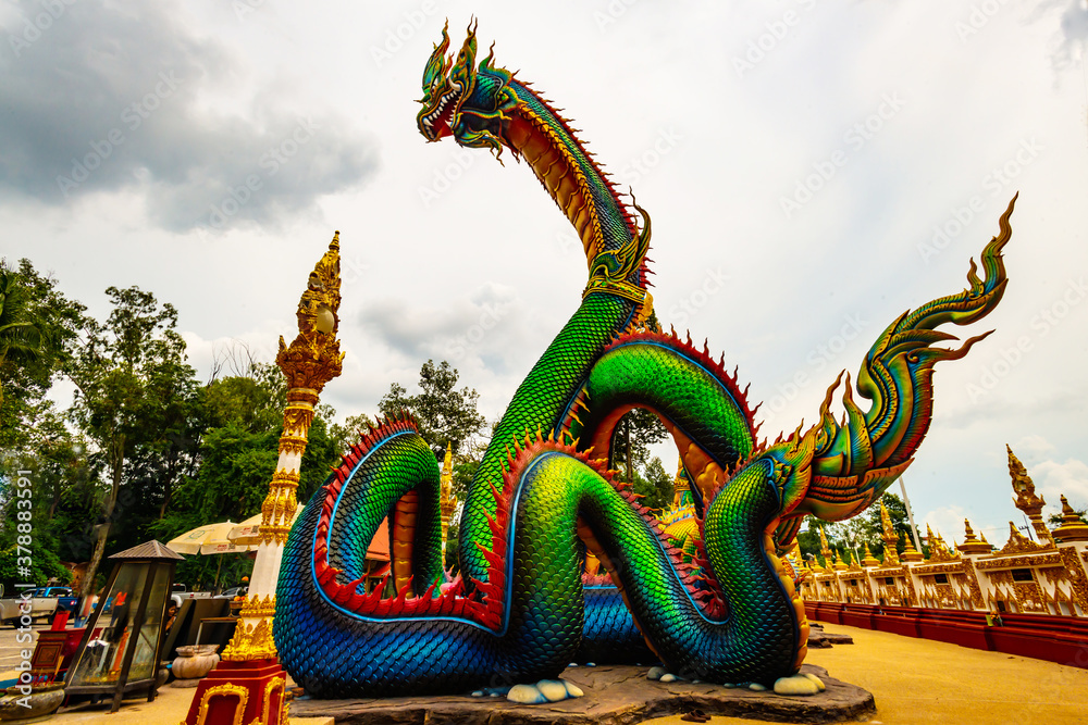 Fototapeta premium Amazing Thailand,ASIA.Ubon ratchathani,Thailand,19 Sept 2020;Colorful and Beautiful King of Nagas or Serpent at Phrathat Nong Bua Temple,Ubon ratchathani province.