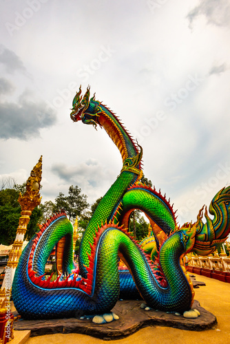 Amazing Thailand,ASIA.Ubon ratchathani,Thailand,19 Sept 2020;Colorful and Beautiful King of Nagas or Serpent at Phrathat Nong Bua Temple,Ubon ratchathani province.