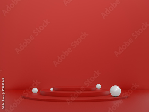 3d rendering abstract Empty podium on red background background with podium and circular podium for product minimal presentation. cosmetics stand © N ON NE ON