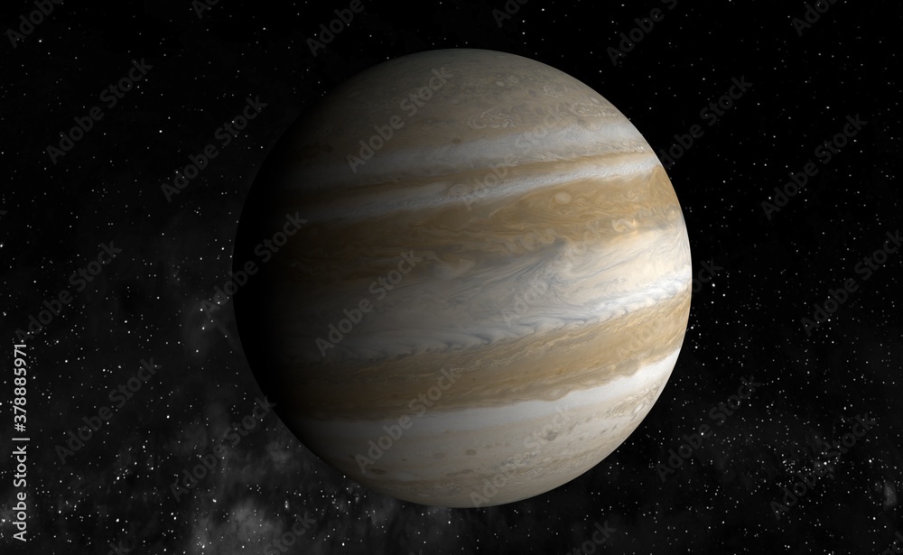 Planet Jupiter with typical great spot - largest planet in the Solar System