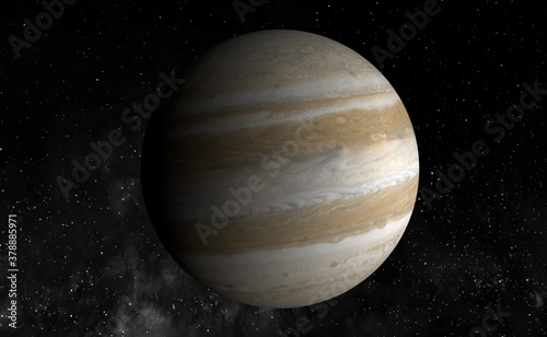 Planet Jupiter with typical great spot - largest planet in the Solar System