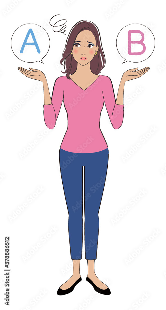 A beautifui woman with brown skin comparing A with B A beautifui woman with brown skin comparing A with B