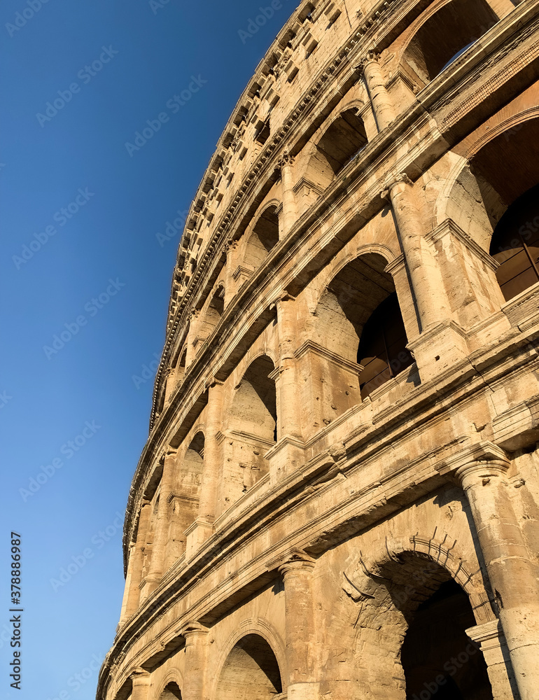 Low angle view of ancient roman empire architecture of the Colosseum, Rome, Italy
