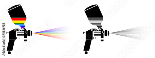 Air brush logo with spray of paint in rainbow colors for painting a car. Accurate color matching in workshop. Vector icon