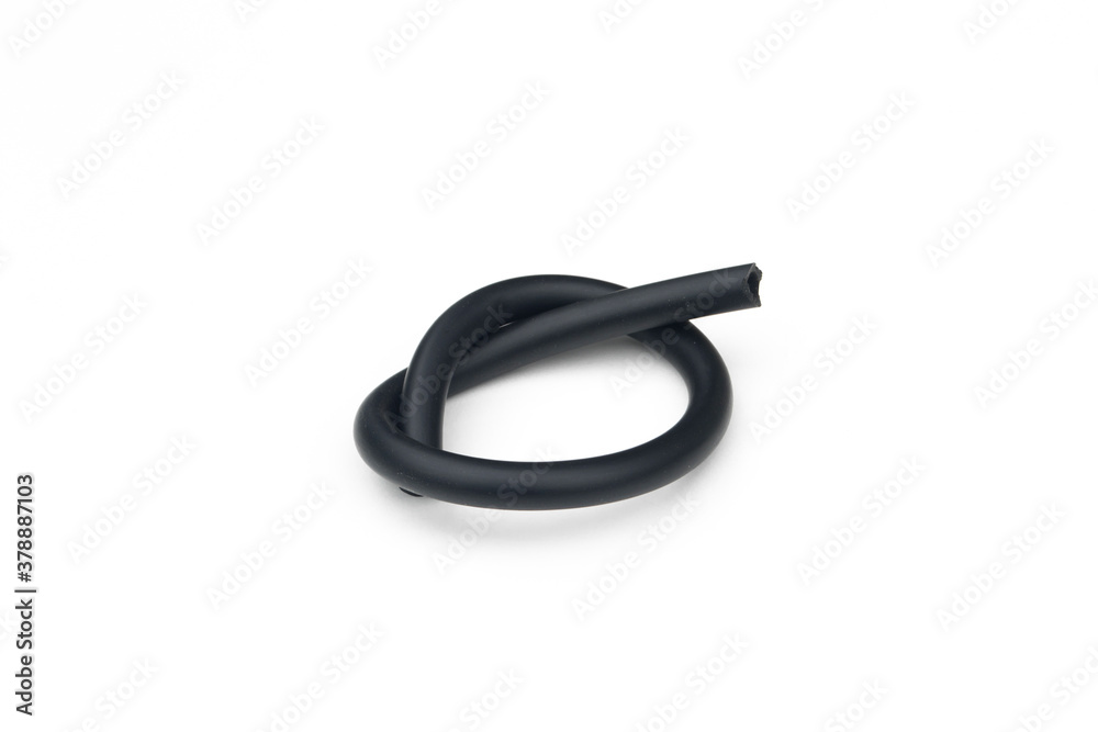 Naklejka premium Black rubber fuel hose isolated on white background.