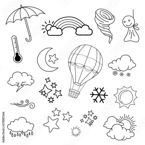 Wallpaper Mural weather doodle vector set illustration with hand draw line art style vector, star, sun Torontodigital.ca
