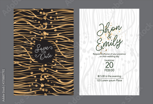 Elegant watercolor wedding invitation card with greenery leaves