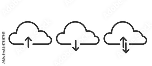 Download and upload cloud icons set. Vector illustration.