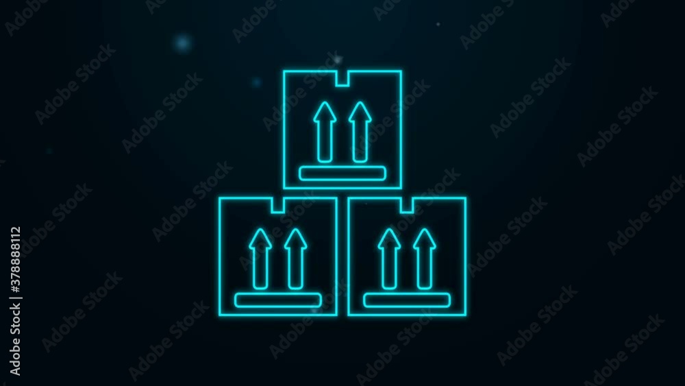 Glowing neon line Cardboard box with traffic symbol icon isolated on black background. Box, package, parcel sign. Delivery, transportation and shipping. 4K Video motion graphic animation Glowing neon line Cardboard box with traffic symbol icon isolated on black background. Box, package, parcel sign. Delivery, transportation and shipping. 4K Video motion graphic animation