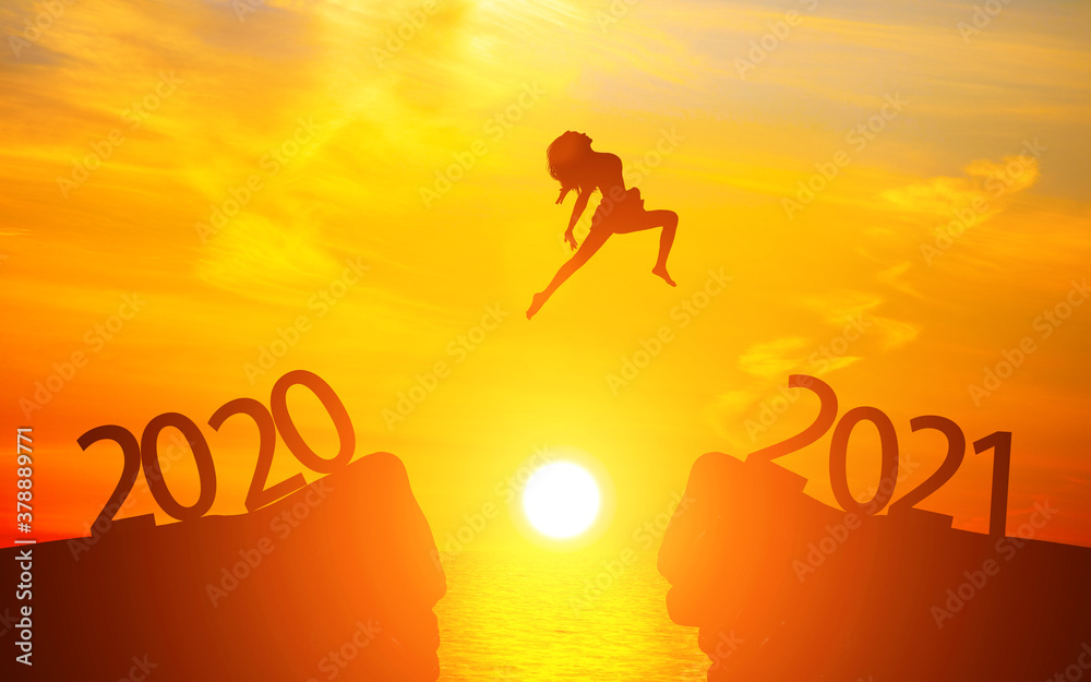 Silhouettes of women leap across the chasm Silhouettes of women leap across the chasm