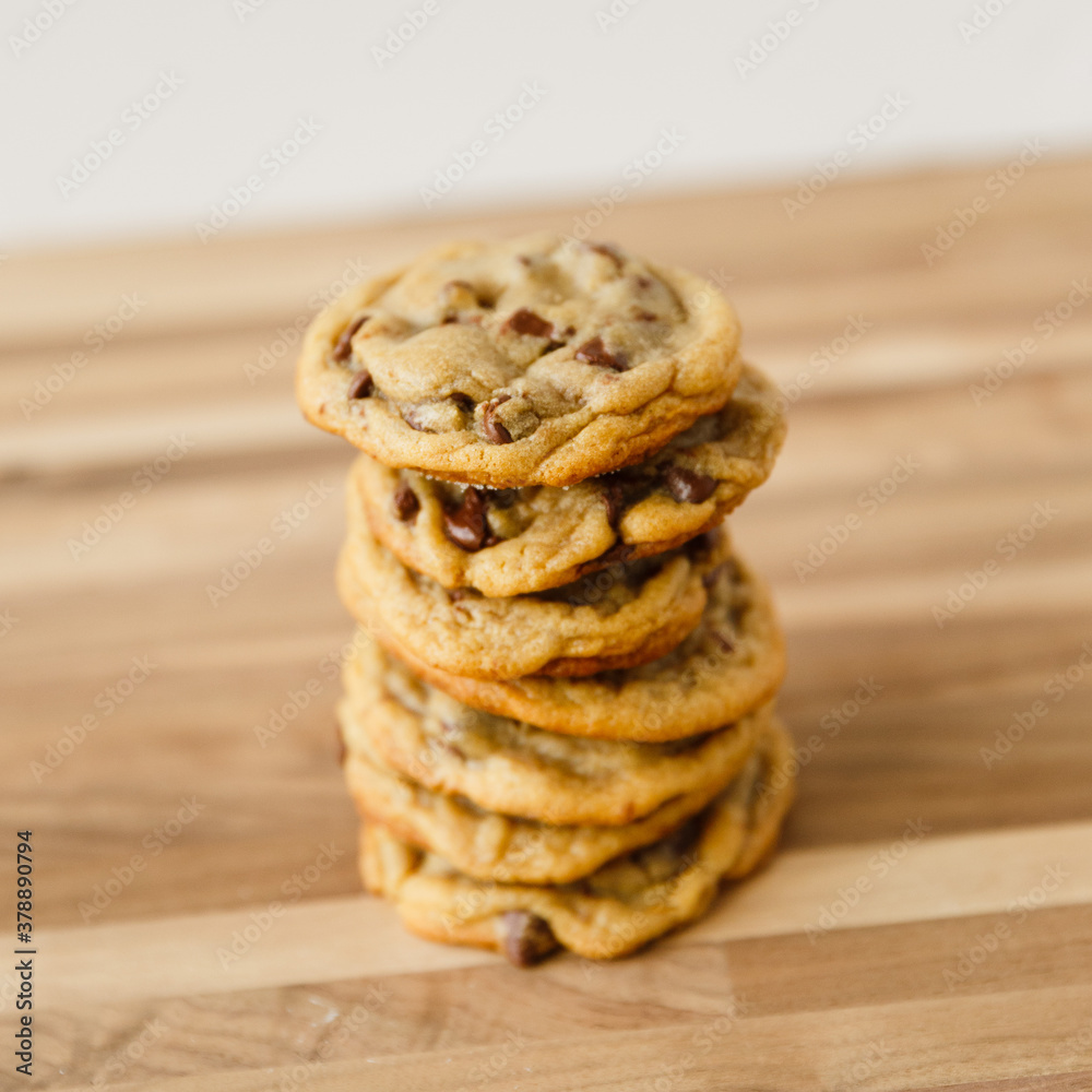 Homemade Chocolate Chip Cookies on Walnut Butcher Block Homemade Chocolate Chip Cookies on Walnut Butcher Block