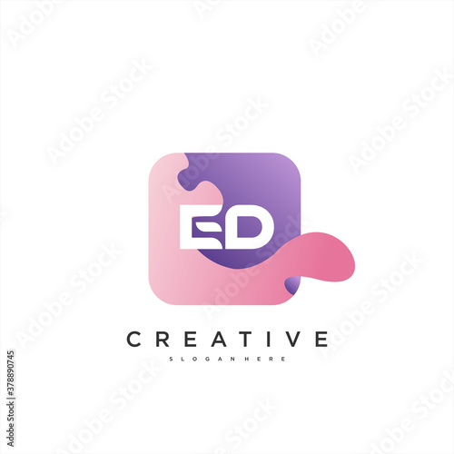 ED Initial Letter logo icon design template elements with wave colorful