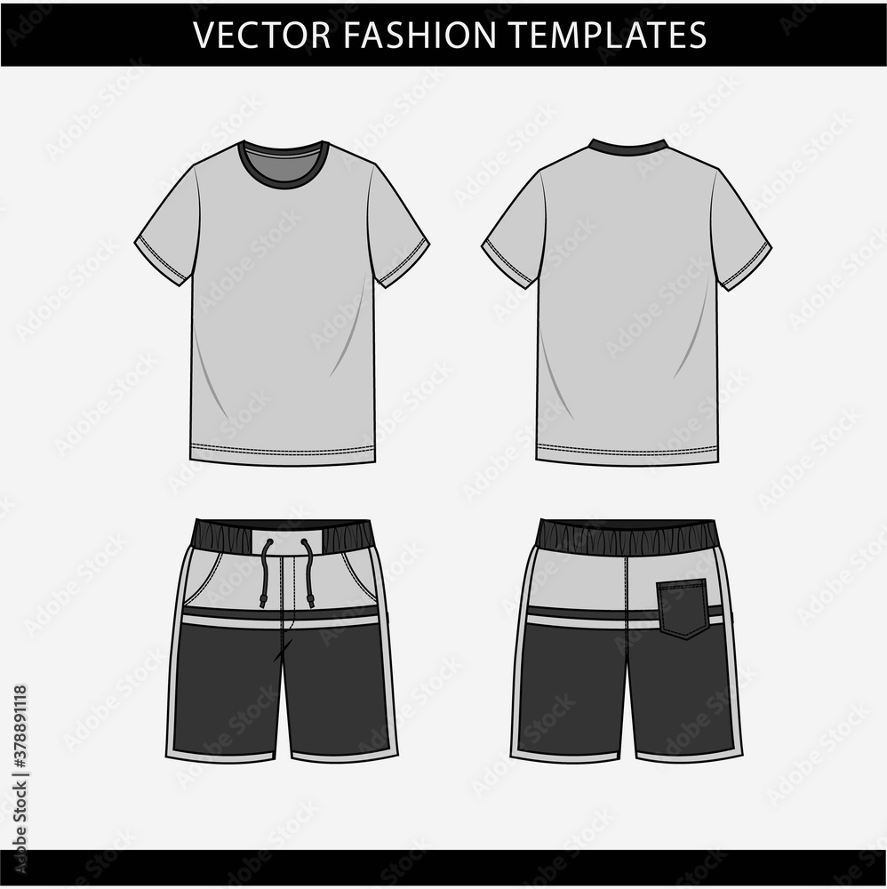 Naklejka premium t shirt and pant front and back view, Fashion vector illustration on grey background, fashion flat sketch template