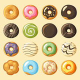 Set  of  delicious donuts with many kinds of flavor