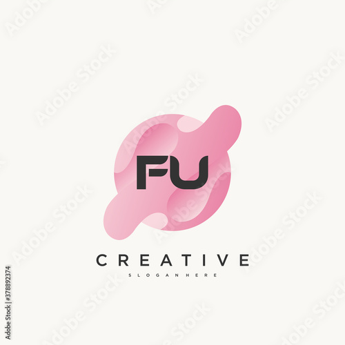 FU Initial Letter logo icon design template elements with wave colorful