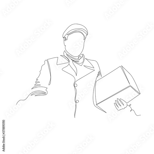 postman. the person with the package. infinite line. vector contour image