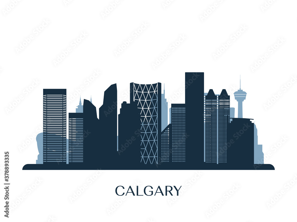 Calgary skyline, monochrome silhouette. Vector illustration.