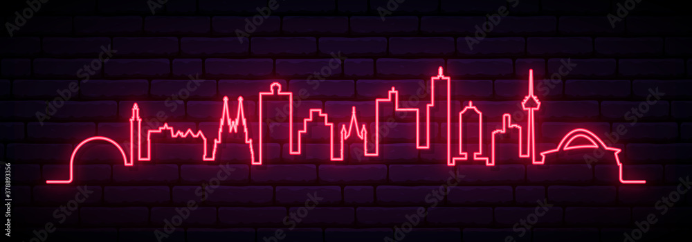 Fototapeta Red neon skyline of Cologne. Bright Cologne City long banner. Vector illustration.