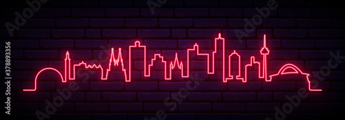 Red neon skyline of Cologne. Bright Cologne City long banner. Vector illustration.